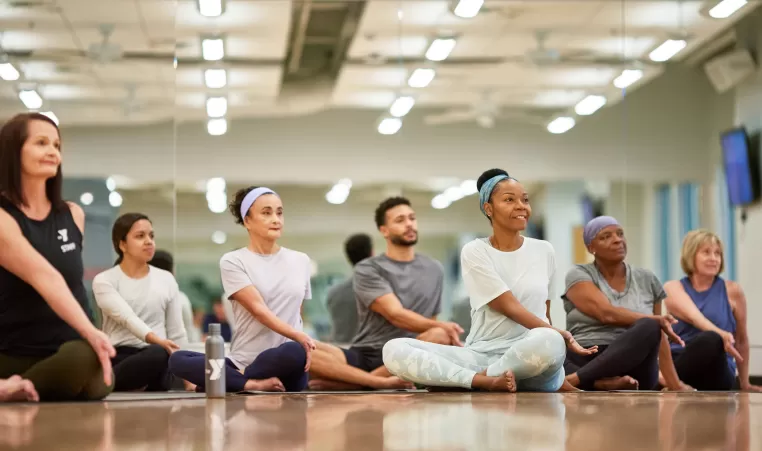 A group yoga class