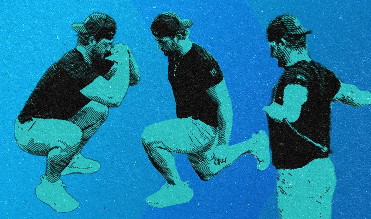 man performing 3 different dynamic stretches
