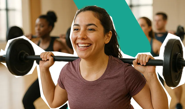 Woman smiling in a group exercise class